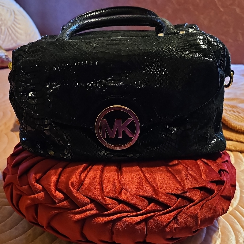 Michael Kors Black Snake Print Satchel